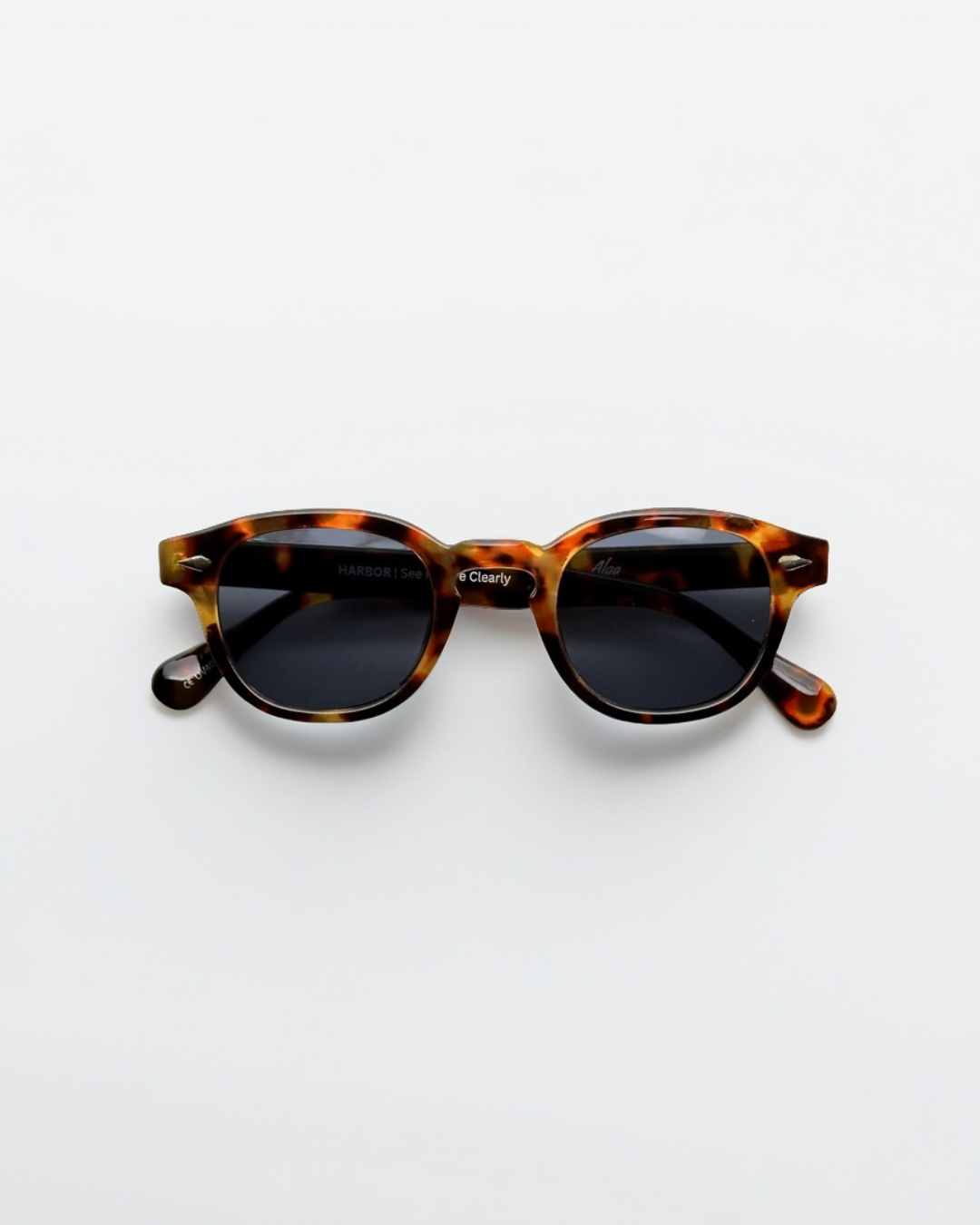 Angled product view of harbor tortoise black sunglasses by Alga.