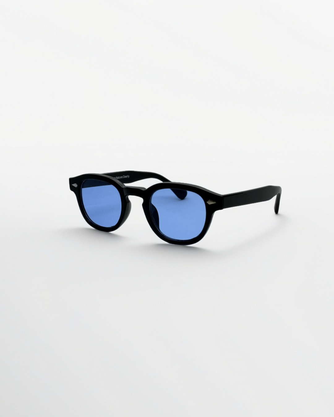 Close-up product view of harbor black blue sunglasses by Alga, showing the frame and lenses.